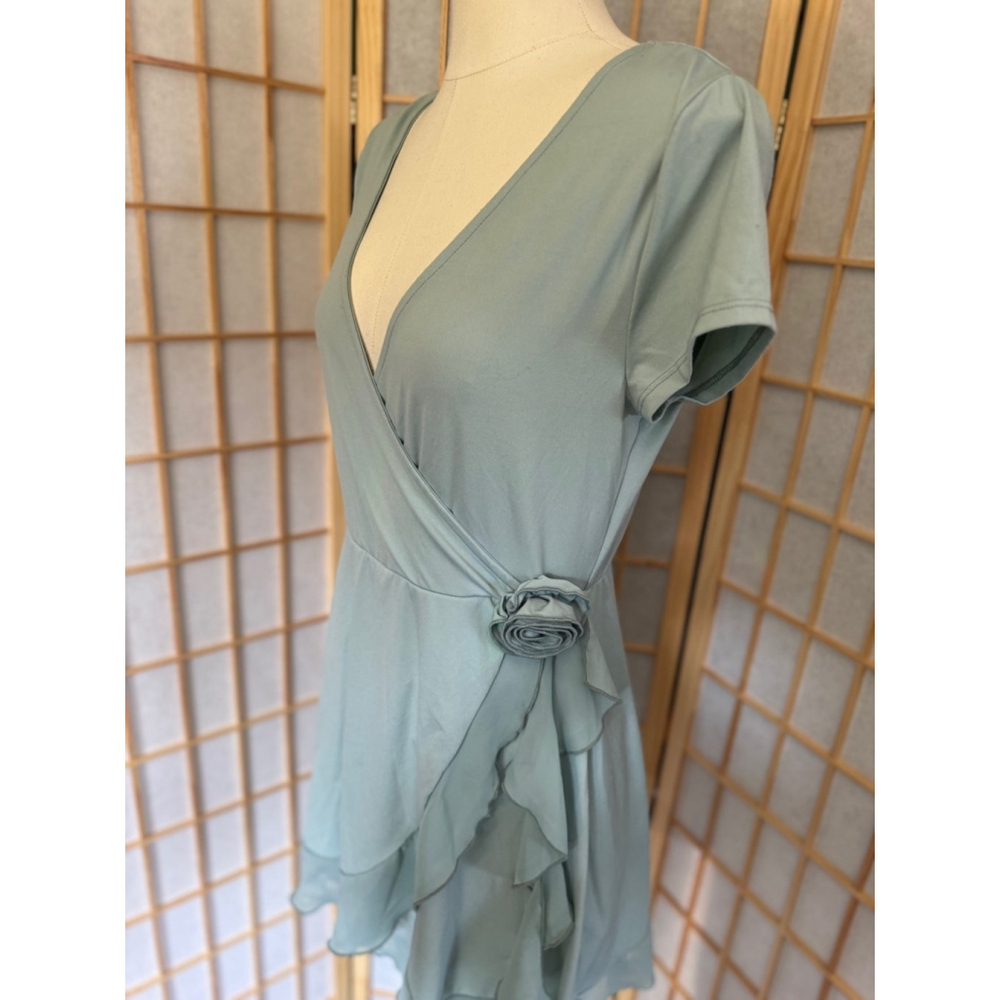 ARDENE womens blue/green wrap dress with rosette detail - Picture 4 of 8